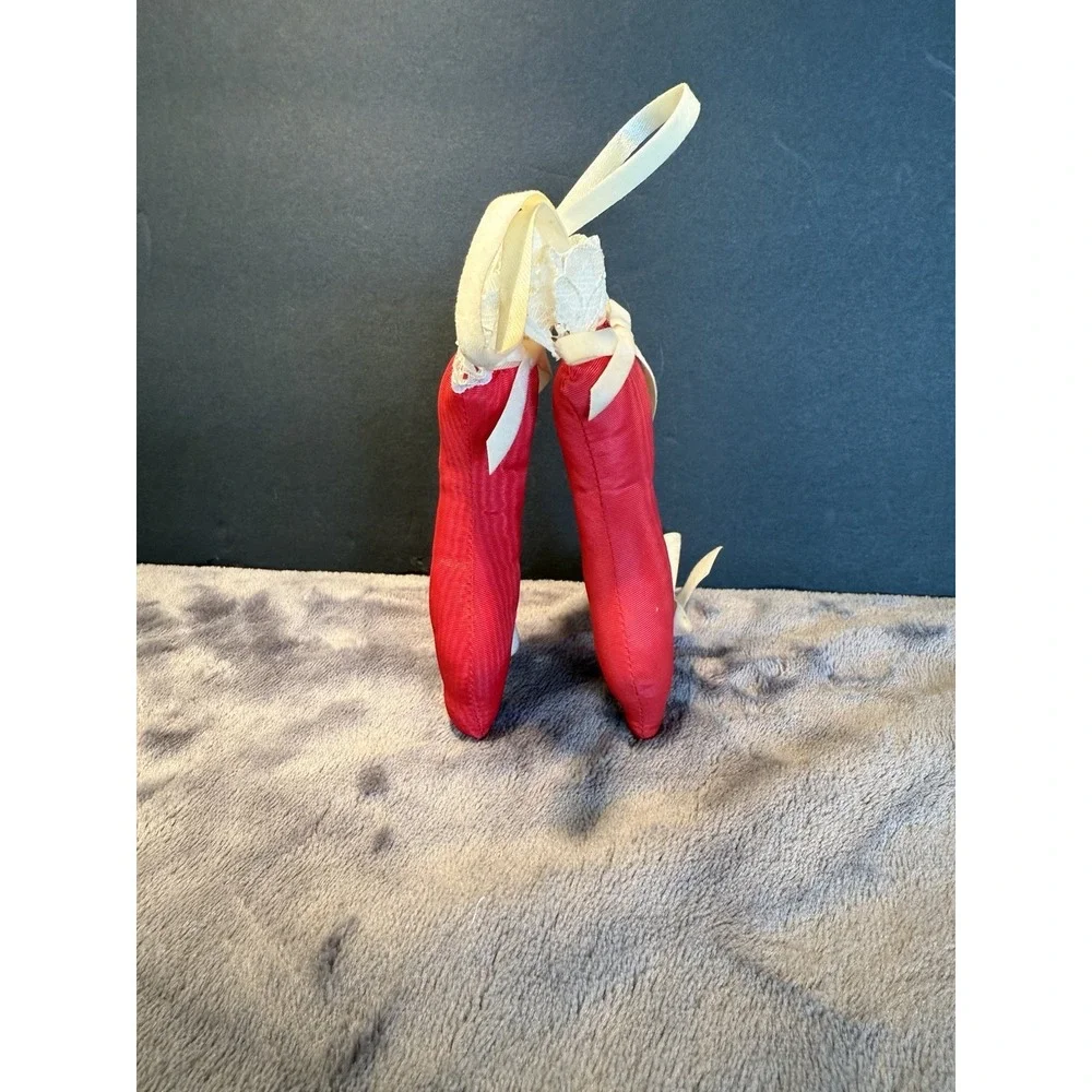 VTG 2 Victorian Red Stilettos High Heel Boot Faux Pearls Lace Christmas Ornament